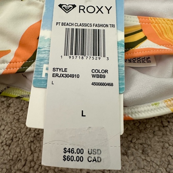 NWT Roxy Pt Beach Classics Floral-Print Halter Bikini Top L - Picture 6 of 6
